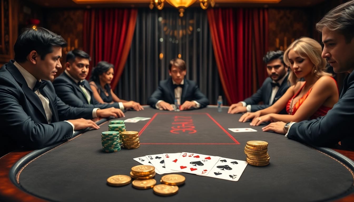 Engaged players in a poker game at tt88.com, showcasing the thrill of winning in a luxurious setting.