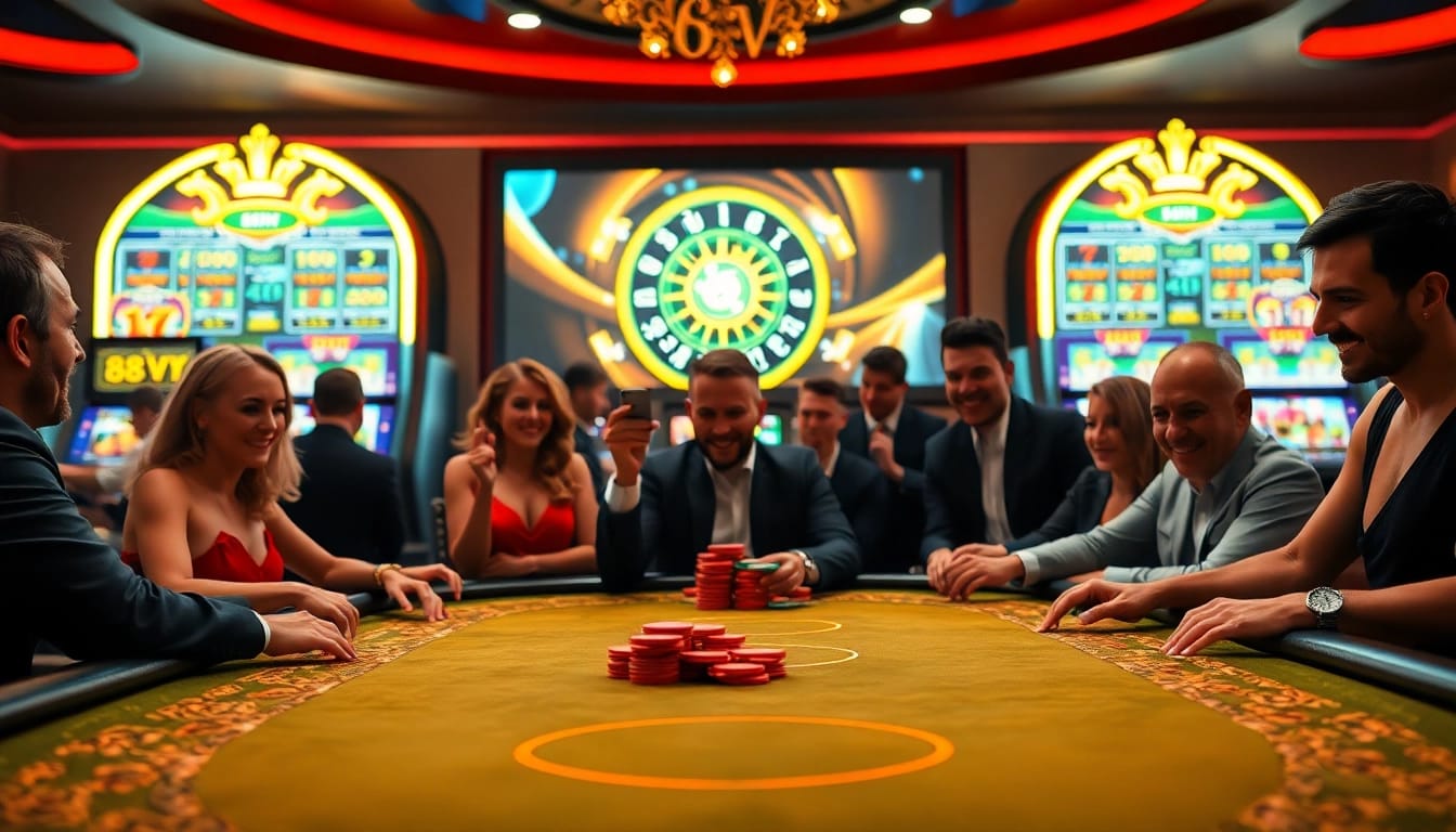 Experience thrilling gameplay at 88VV's live poker table with vibrant chips and exciting atmosphere.