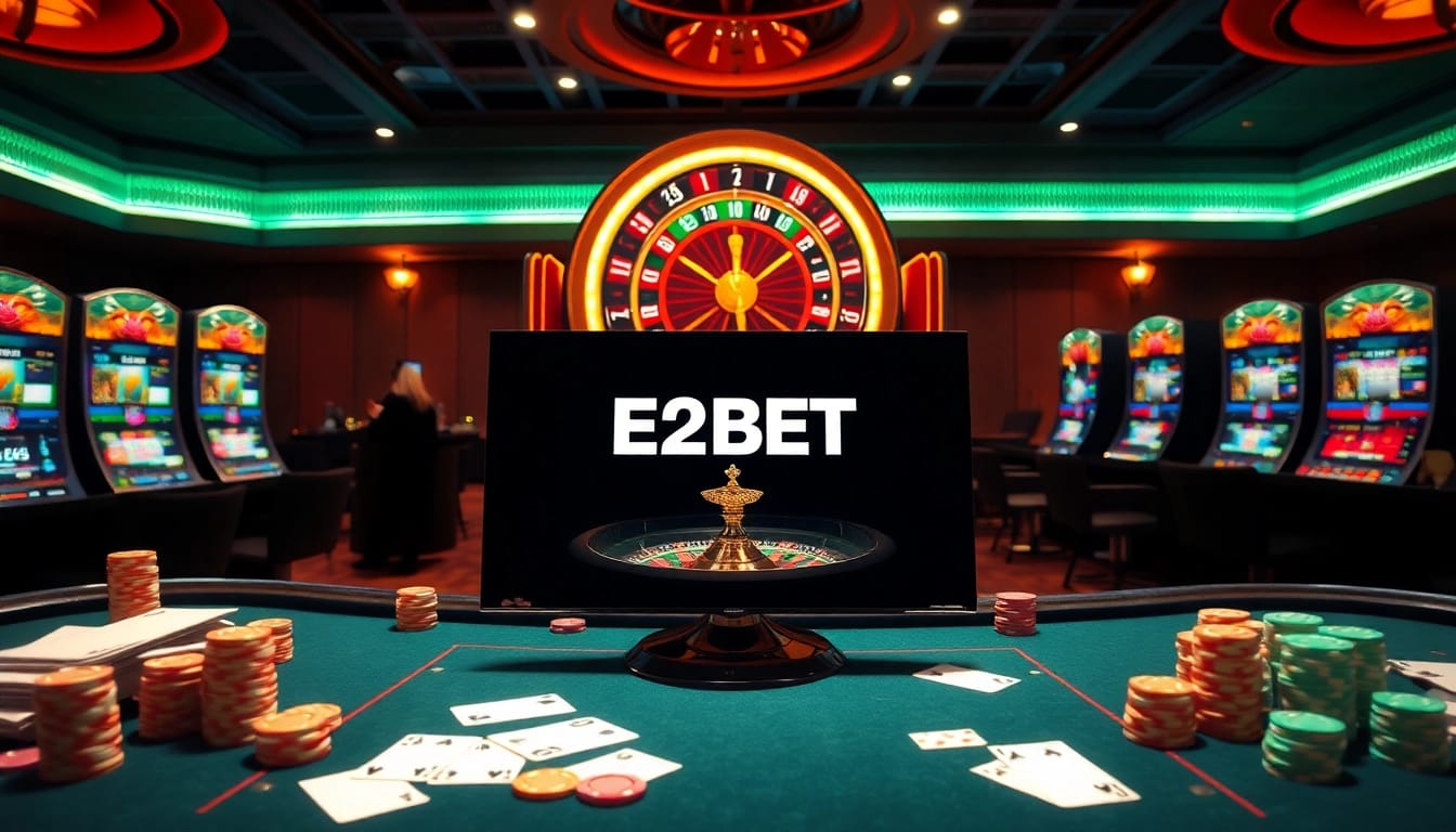 Experience the excitement of online gambling at trang chủ E2BET with vivid casino tables and slot machines.