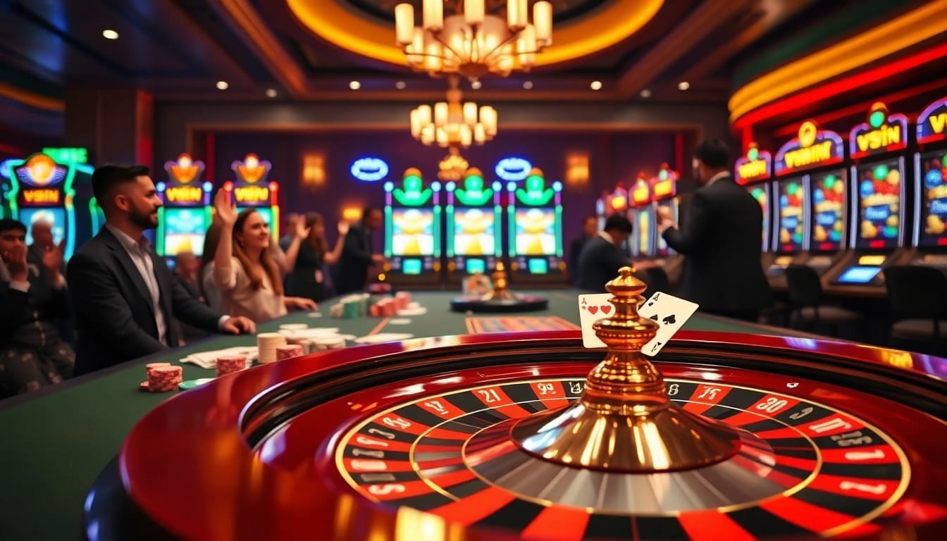 Experience the excitement of VSWIN with dynamic roulette action and vibrant casino elements.