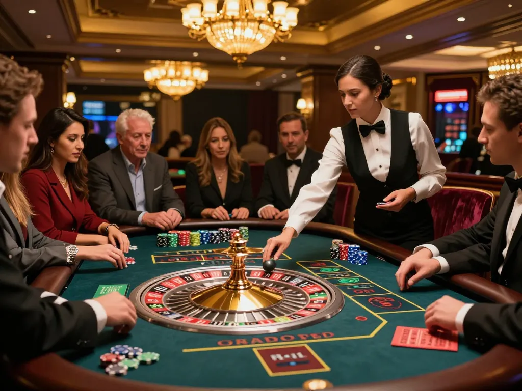 Players strategically betting at a roulette table in a luxurious casino scene at 11bet, capturing the excitement of gambling.