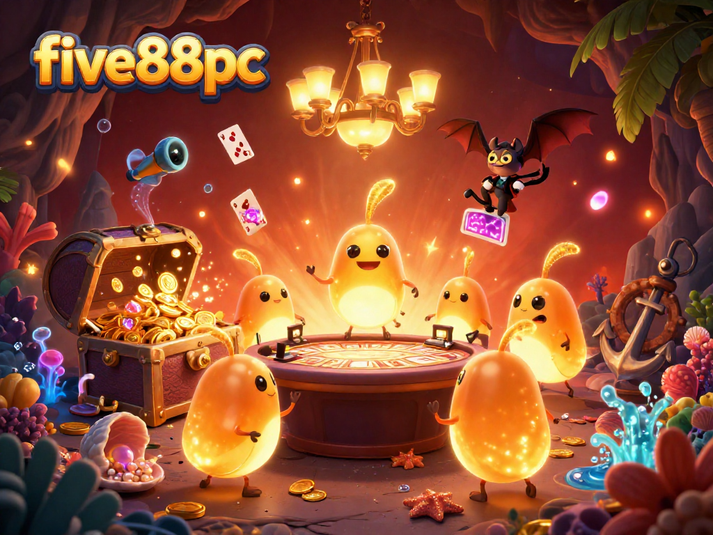 Experience the vibrant energy of five88pc's interactive casino with glowworms and rich treasures.