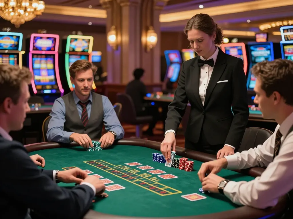Players engaging in blackjack strategy at Go 88 casino with dealer revealing cards.