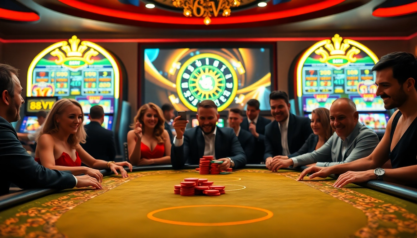 Experience thrilling gameplay at 88VV's live poker table with vibrant chips and exciting atmosphere.