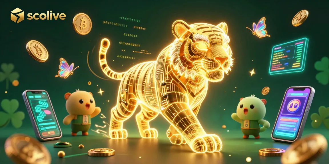 Socolive brings excitement with a golden neon tiger amidst a vibrant digital casino landscape.