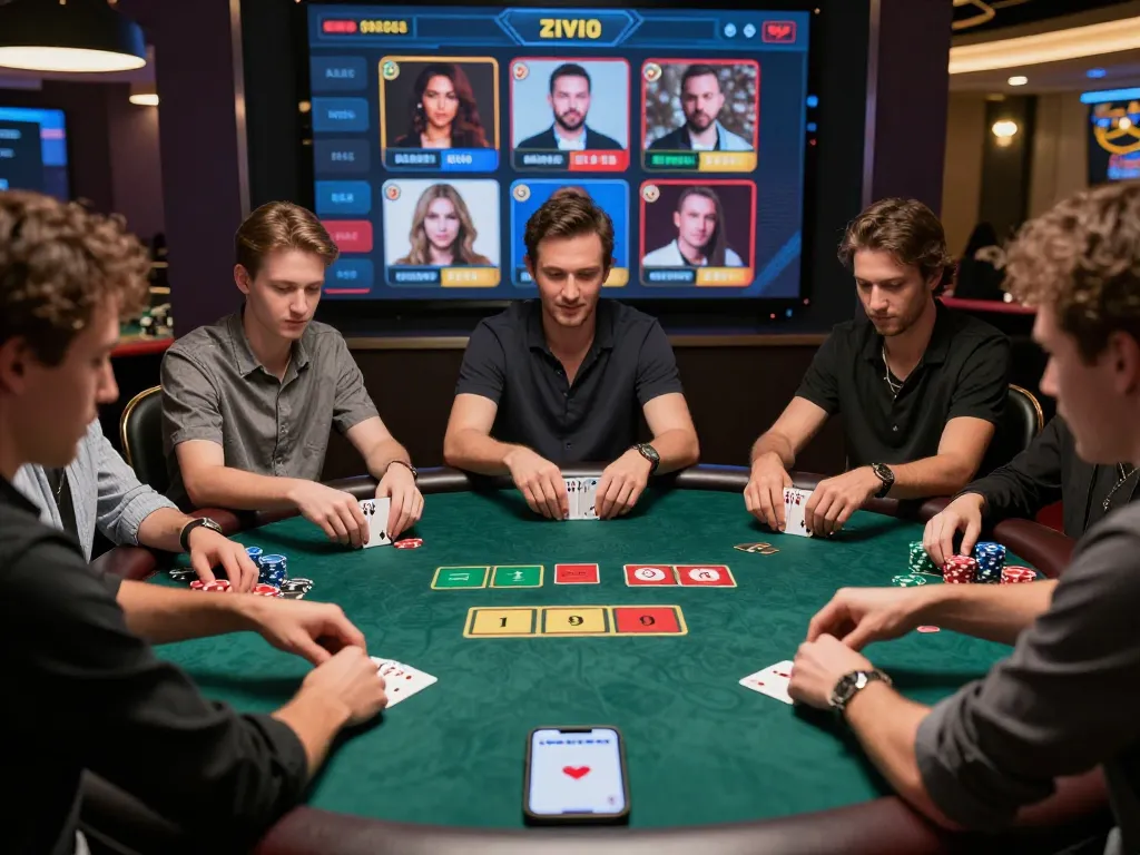 Players strategizing at online poker game on 33winf platform with engaging visuals.