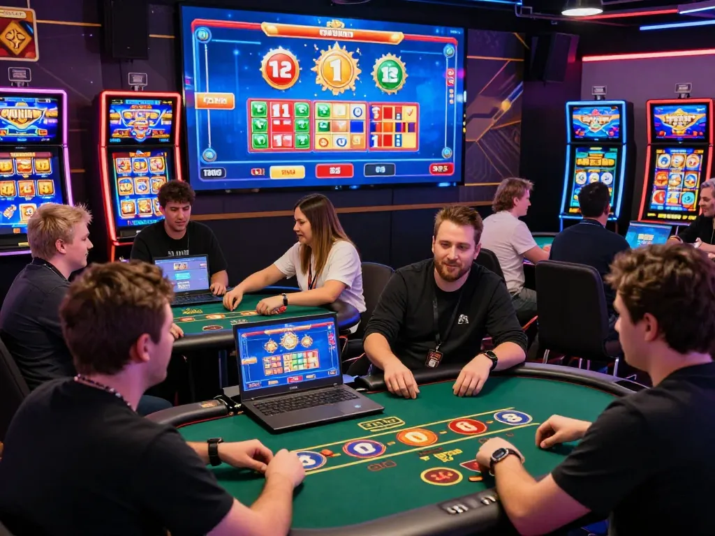 Exciting virtual gaming scene showcasing players engaged with 8kbet online, celebrating wins at vibrant casino and betting tables.