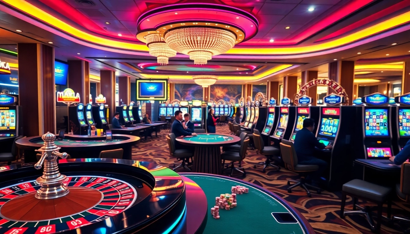 JL16 online gamblers enjoying a vibrant casino atmosphere with poker chips and a roulette wheel.