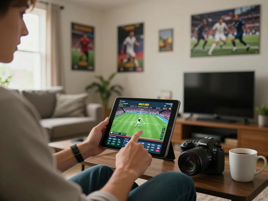 Xoilactv39 user placing bets during an exciting live sports event in a cozy home atmosphere.