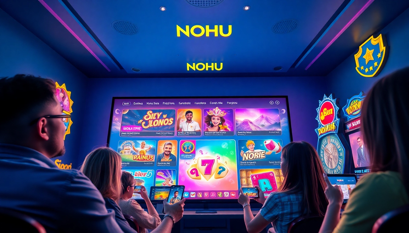 NOHU gaming platform interface featuring diverse games and vibrant graphics.