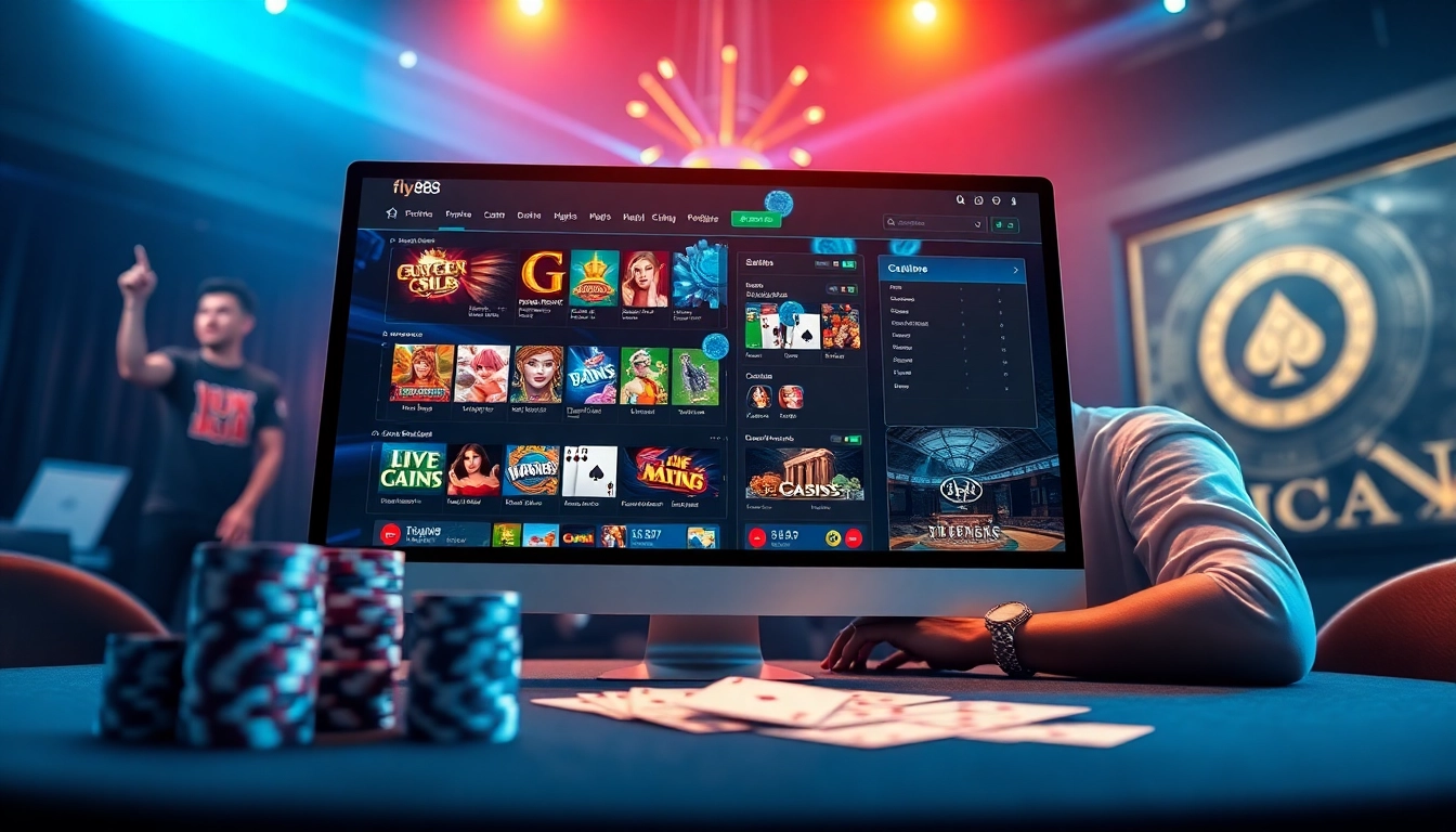 fly88 online gambling platform showcasing vibrant gaming graphics and exciting casino atmosphere