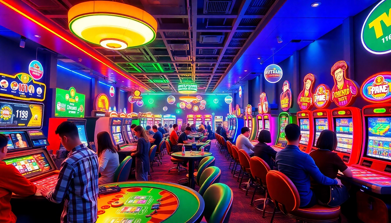 Twin68 vibrant online gaming platform scene with players engaged in casino and sports betting activities.