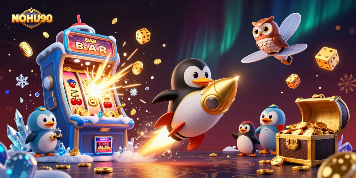 Experience exciting gameplay at NOHU90 with a rocket penguin on a jackpot adventure!