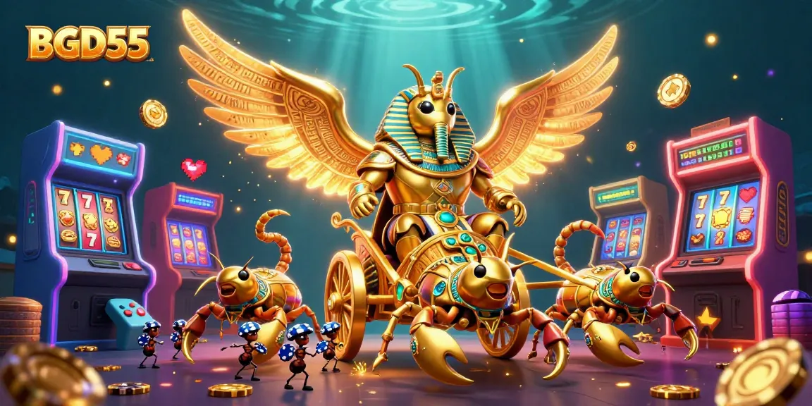 Engaging 3D illustration showcasing BGD55 with pharaoh-themed characters at a vibrant online casino.