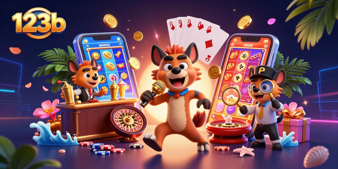 Engage with thrilling moments at 123b's lively casino scene featuring cartoon hyenas.