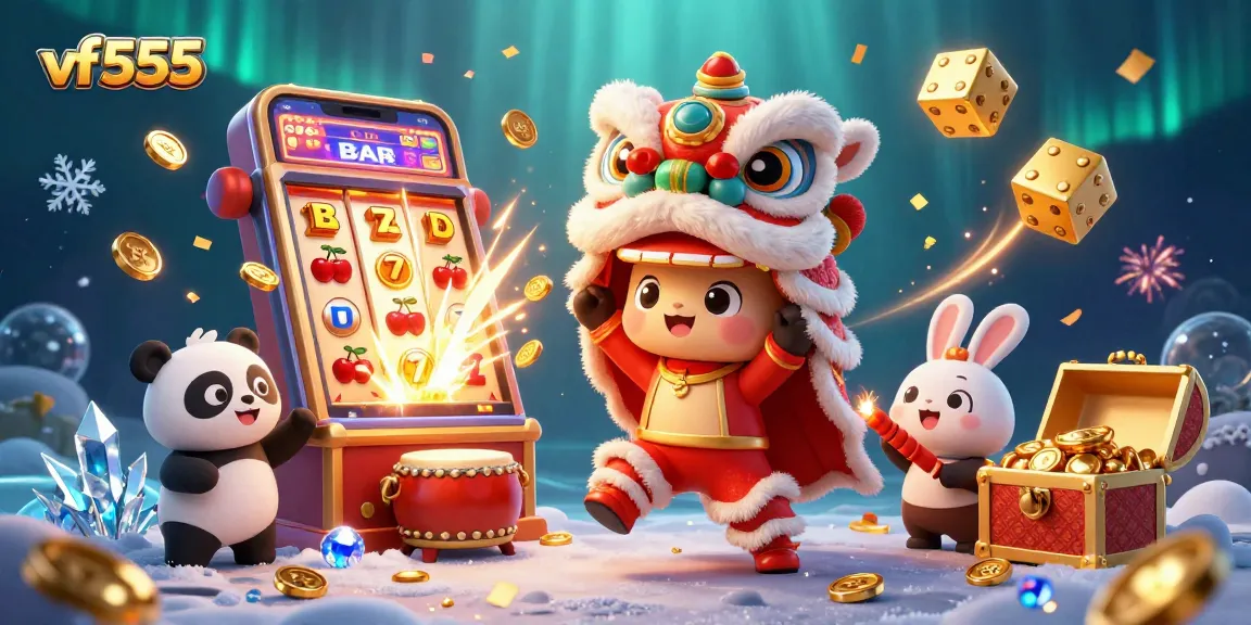Experience thrilling games with vf555, featuring vibrant slot machines and exciting casino elements.