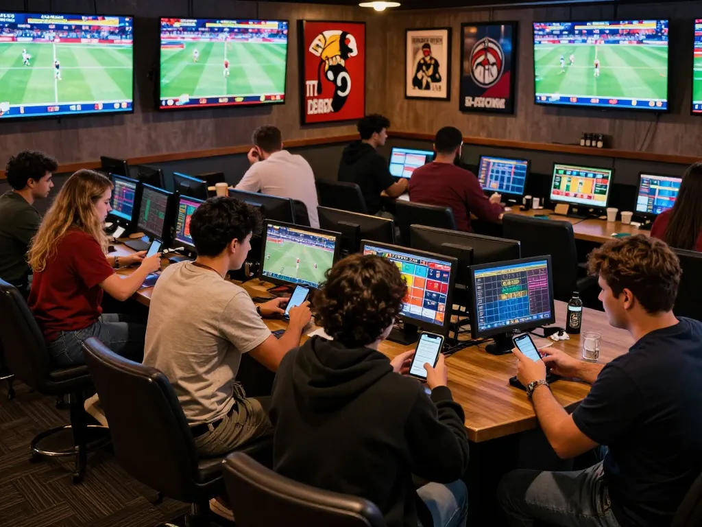 Fans engaging in live sports betting at 88GO with mobile devices, vibrant screens displaying events.