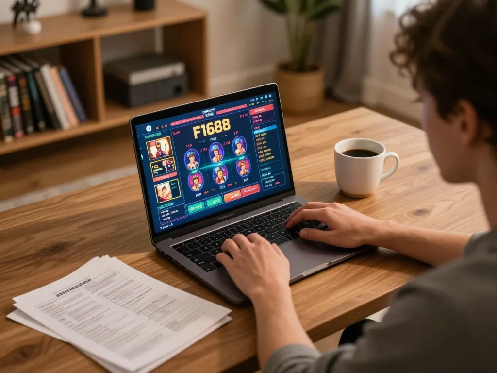 Engage with F1688 while playing online casino games at home in a cozy setting.
