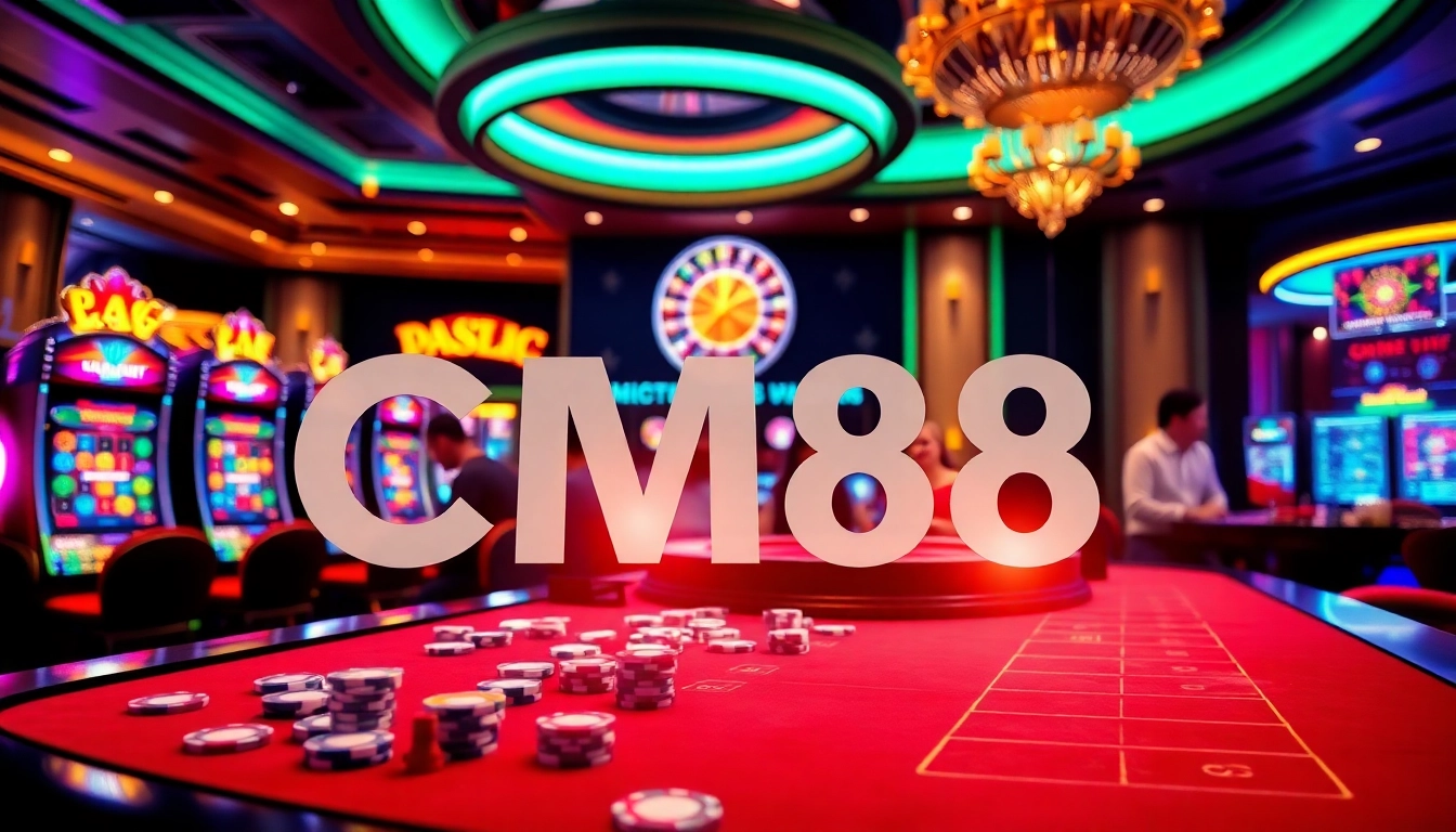 Experience thrilling gameplay at CM88, featuring vibrant slot machines and engaging casino tables.