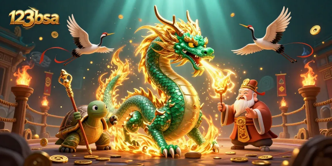 Experience thrilling gaming action with 123bsa as the emerald dragon guards golden treasures in this dynamic casino scene.