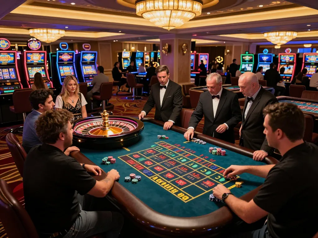 Dynamic roulette game scene at vk88 casino with players engaged in betting
