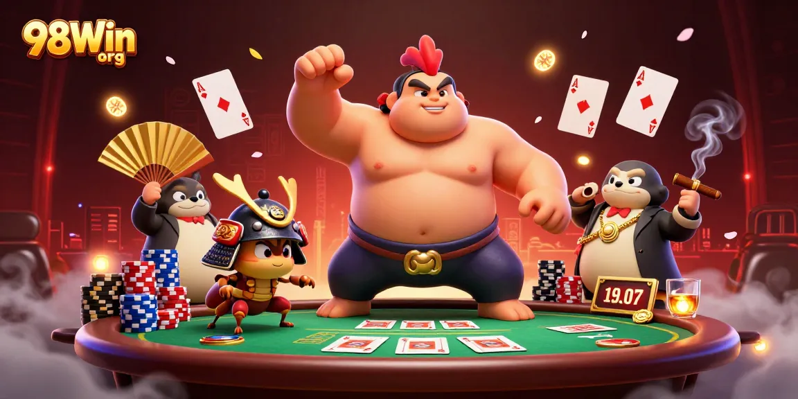 Engage in thrilling gameplay with 98Win org at the lively poker table surrounded by excitement.