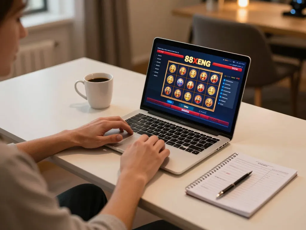 Engaging in 88xeng online slots gameplay at a stylish home setup