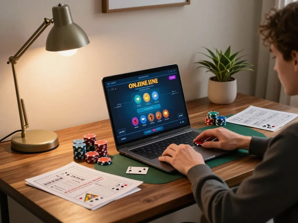 Engaging online blackjack session on lucky88.sbs with colorful chips and strategy notes.