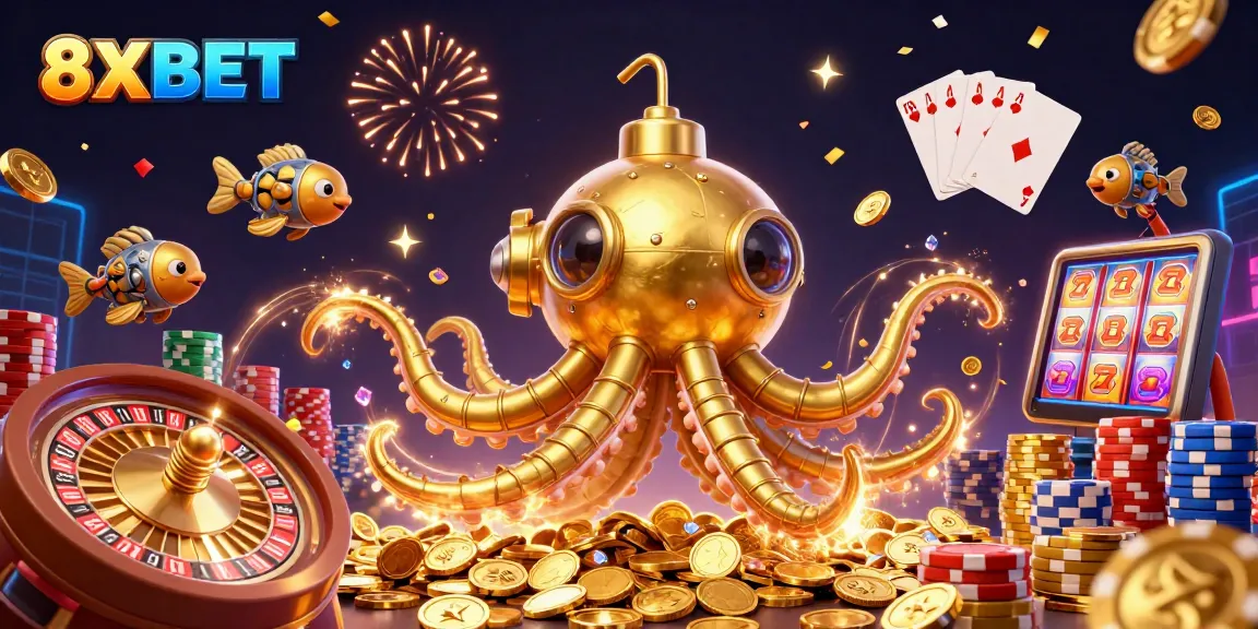 Experience thrilling gaming adventures with 8XBET's dynamic casino scene featuring stunning golden visuals.