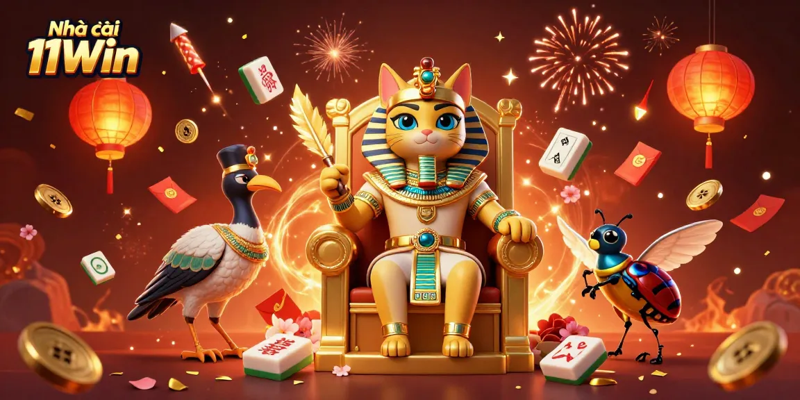 Engage in the thrills of Nhà cái 11Win with a vibrant 3D casino scene featuring iconic gaming elements.