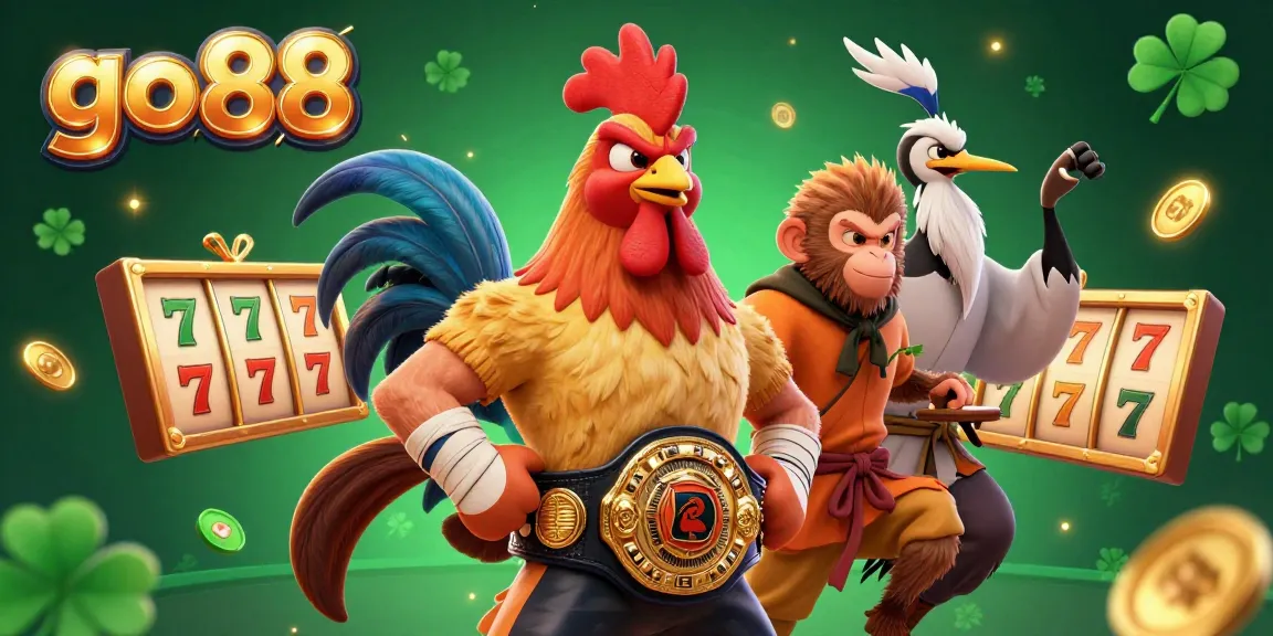 Experience the thrill of winning at go 88 with a lively scene featuring a Muay Thai rooster and martial artist.