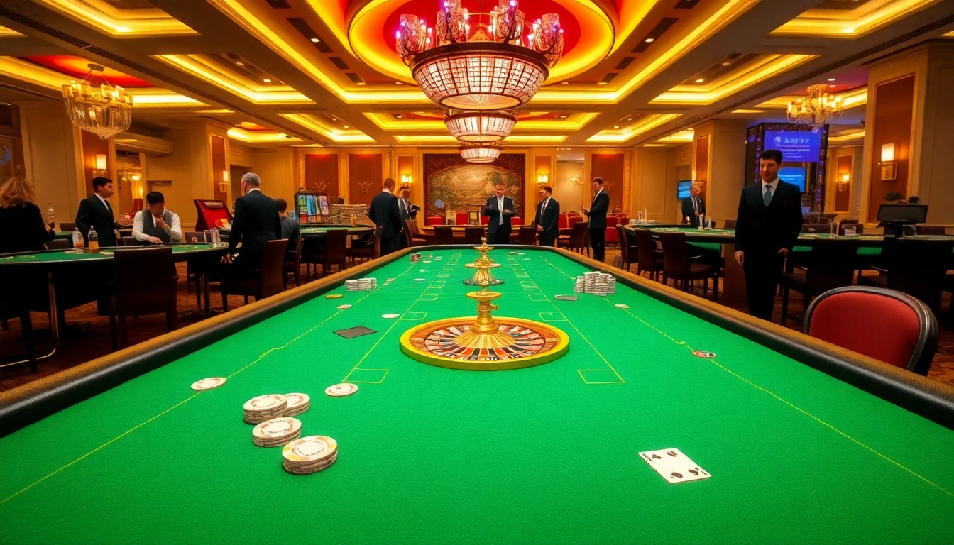 Experience thrilling gameplay at Sunwin's luxurious casino tables with vibrant atmosphere.