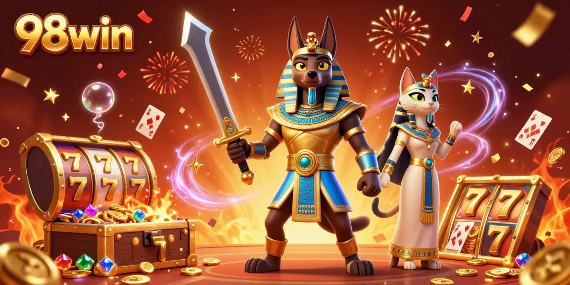 Join the excitement at 98win with vibrant gambling elements and immersive 3D casino characters.