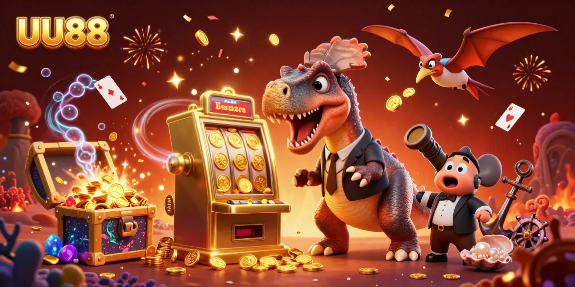 UU88 rewards players with a jackpot of coins in a vibrant 3D casino scene filled with excitement.