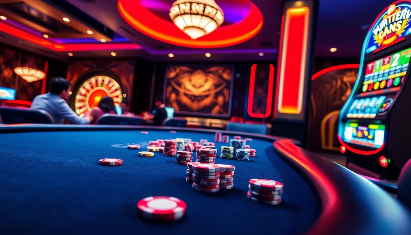 Gamblers enjoying high-stakes poker at a luxurious casino table, themed around hz88 excitement.