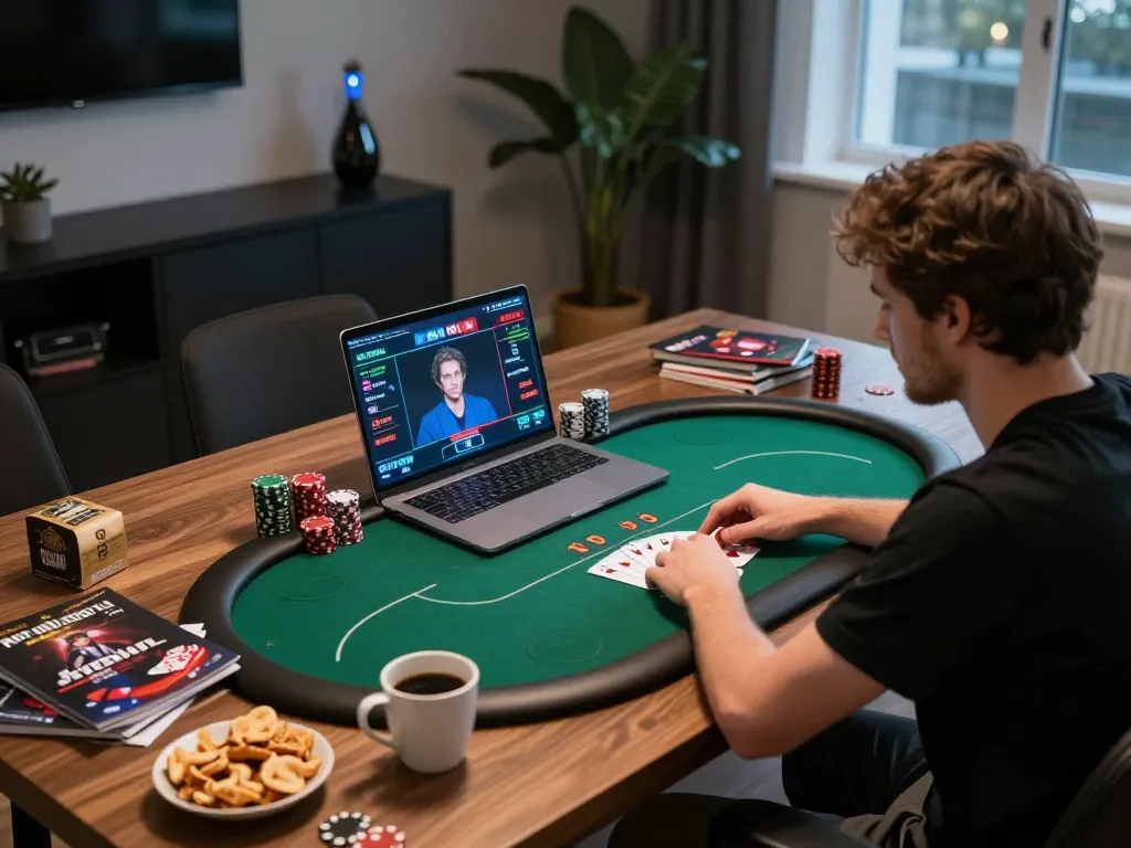 MMOO user actively engaging in an online poker game, highlighting immersive gameplay and strategic betting.