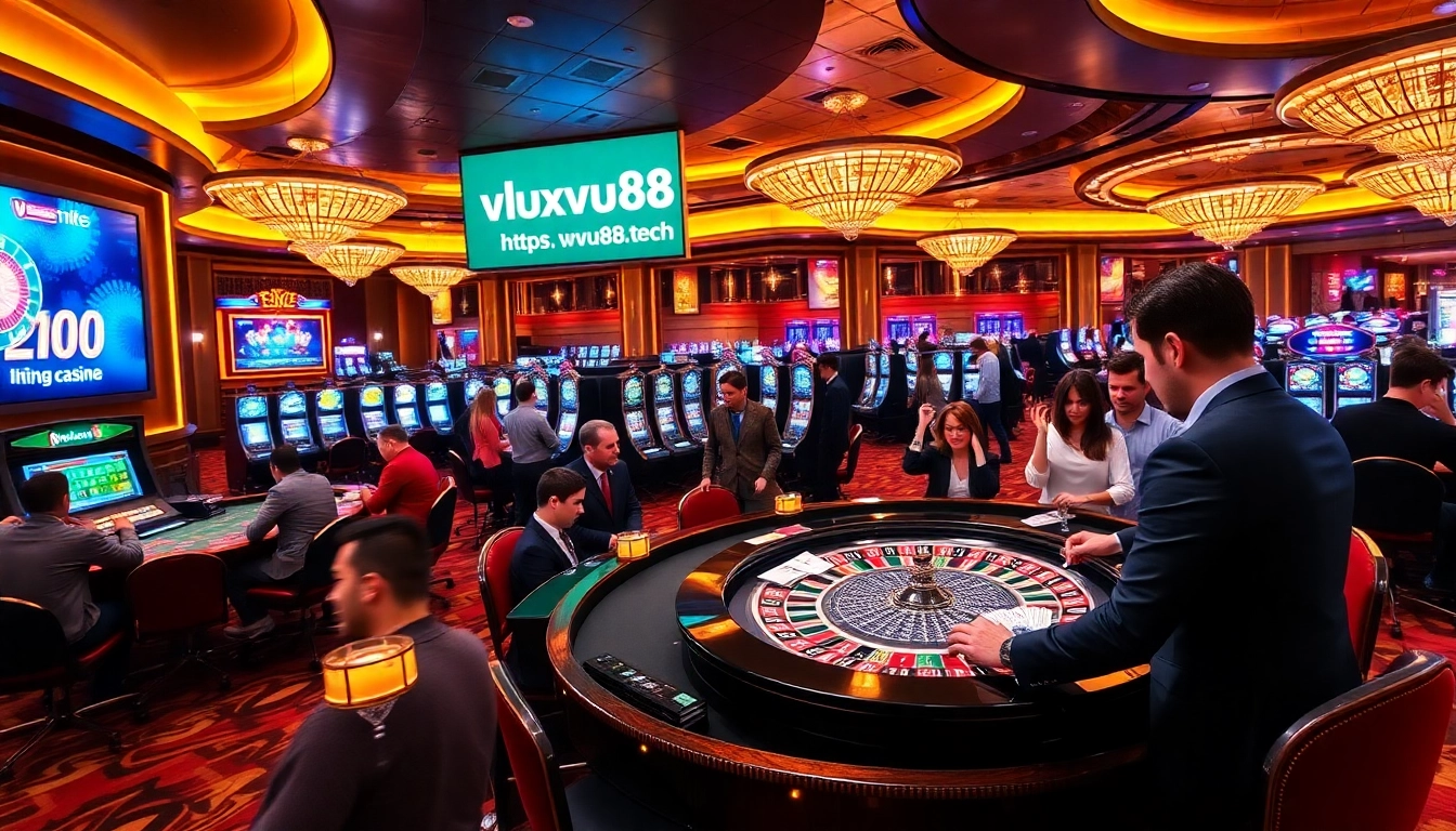 Experience thrilling gameplay at https://vu88.tech/ with colorful casino tables and excited players.