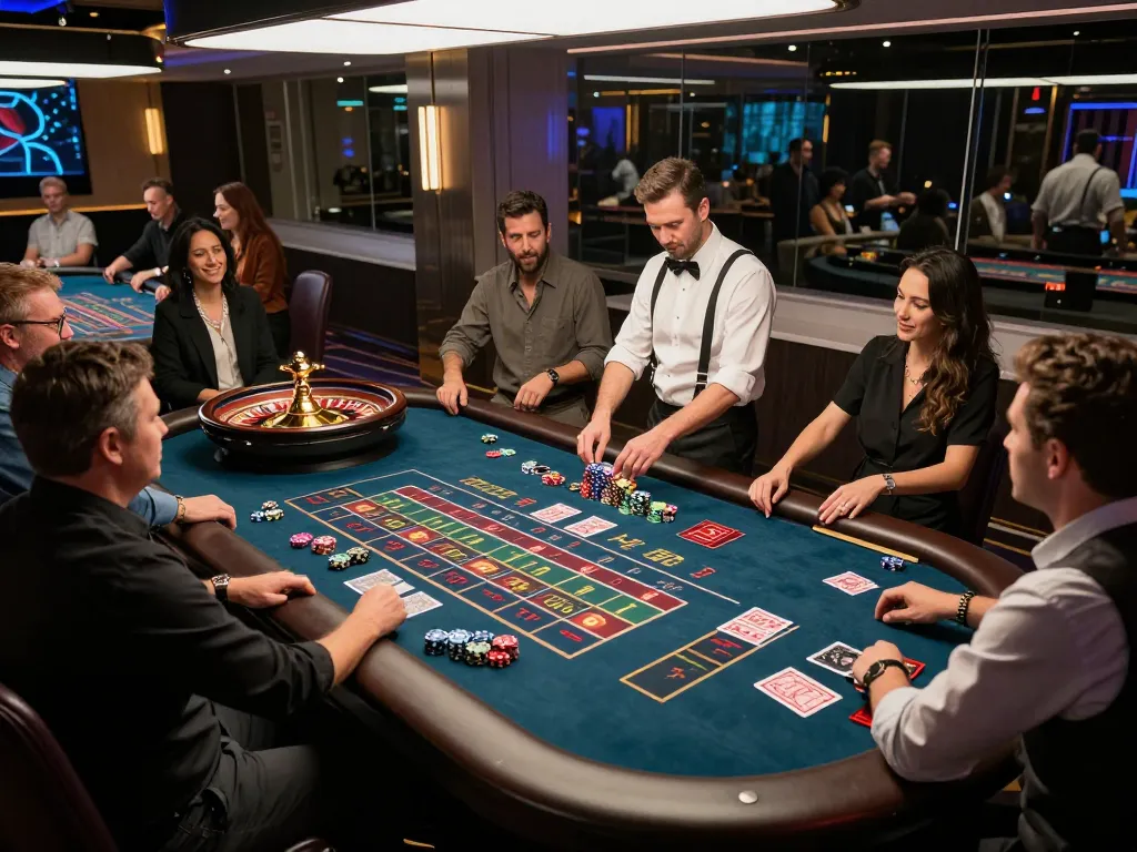 Players placing bets at CM88's live roulette table in an upscale casino setting