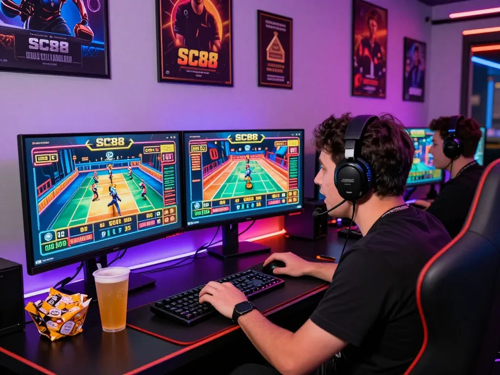 Exciting gaming experience at SC88 with vibrant atmosphere, thrilling live betting action, and modern setup.