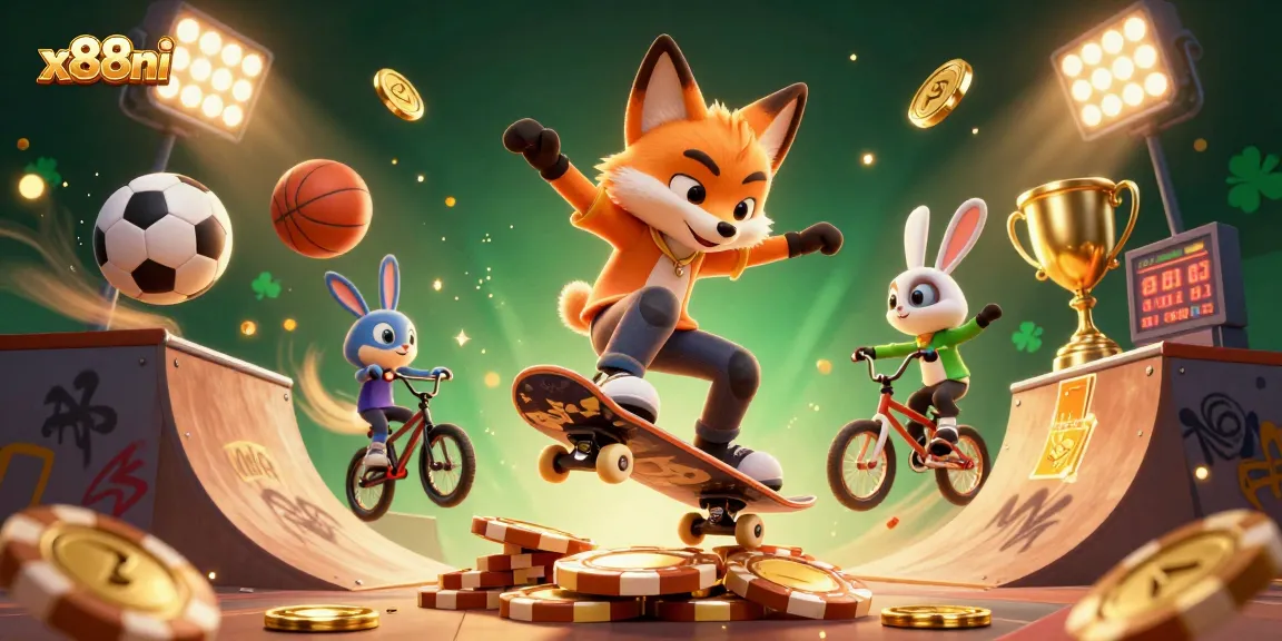 Experience the thrill of winning at x88ni with 3D characters in a vibrant casino scene.
