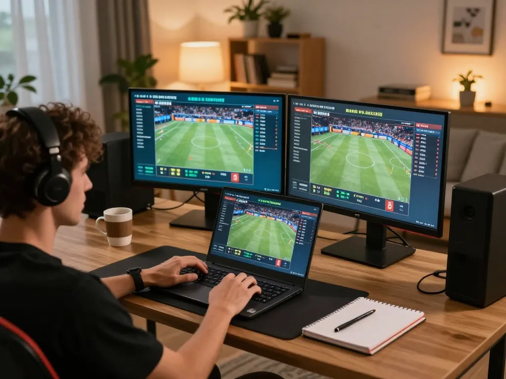 Person maximizing betting strategies at LV88's live sports betting on laptop