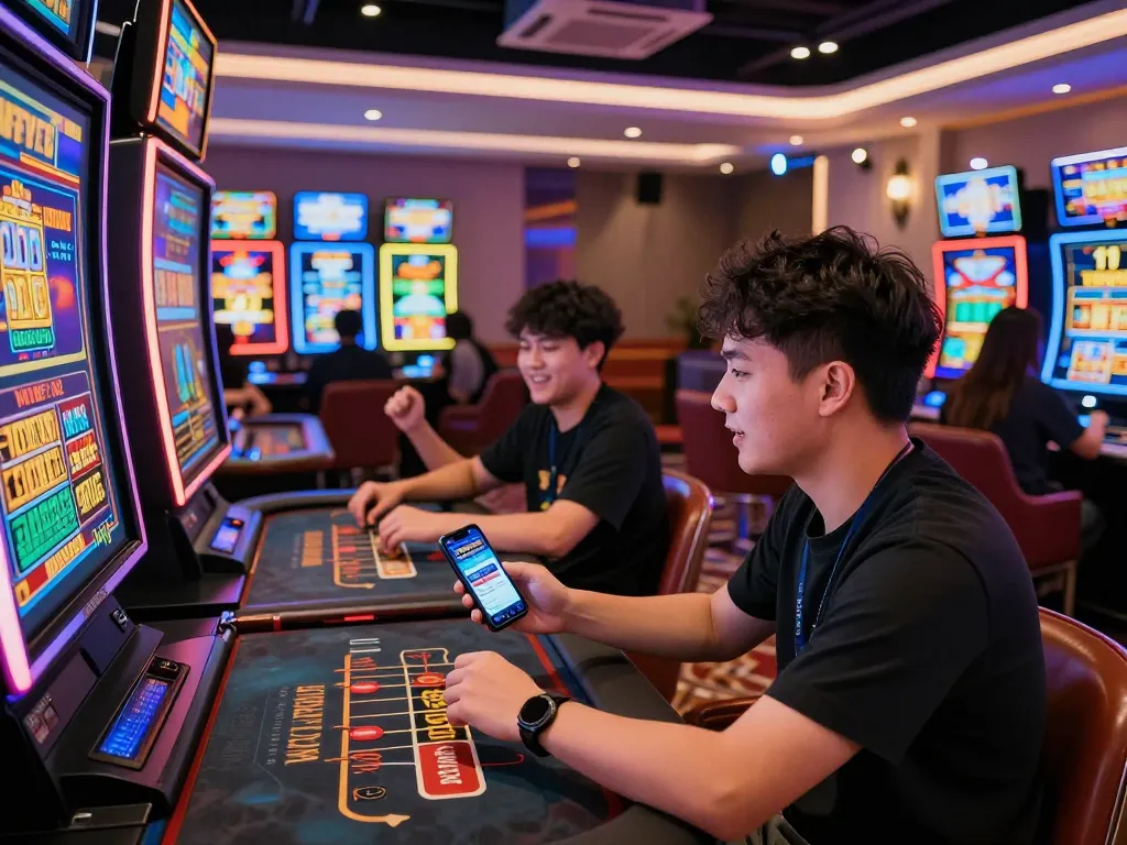 Engaging player enjoying VN88 online casino experience with vibrant gaming atmosphere.