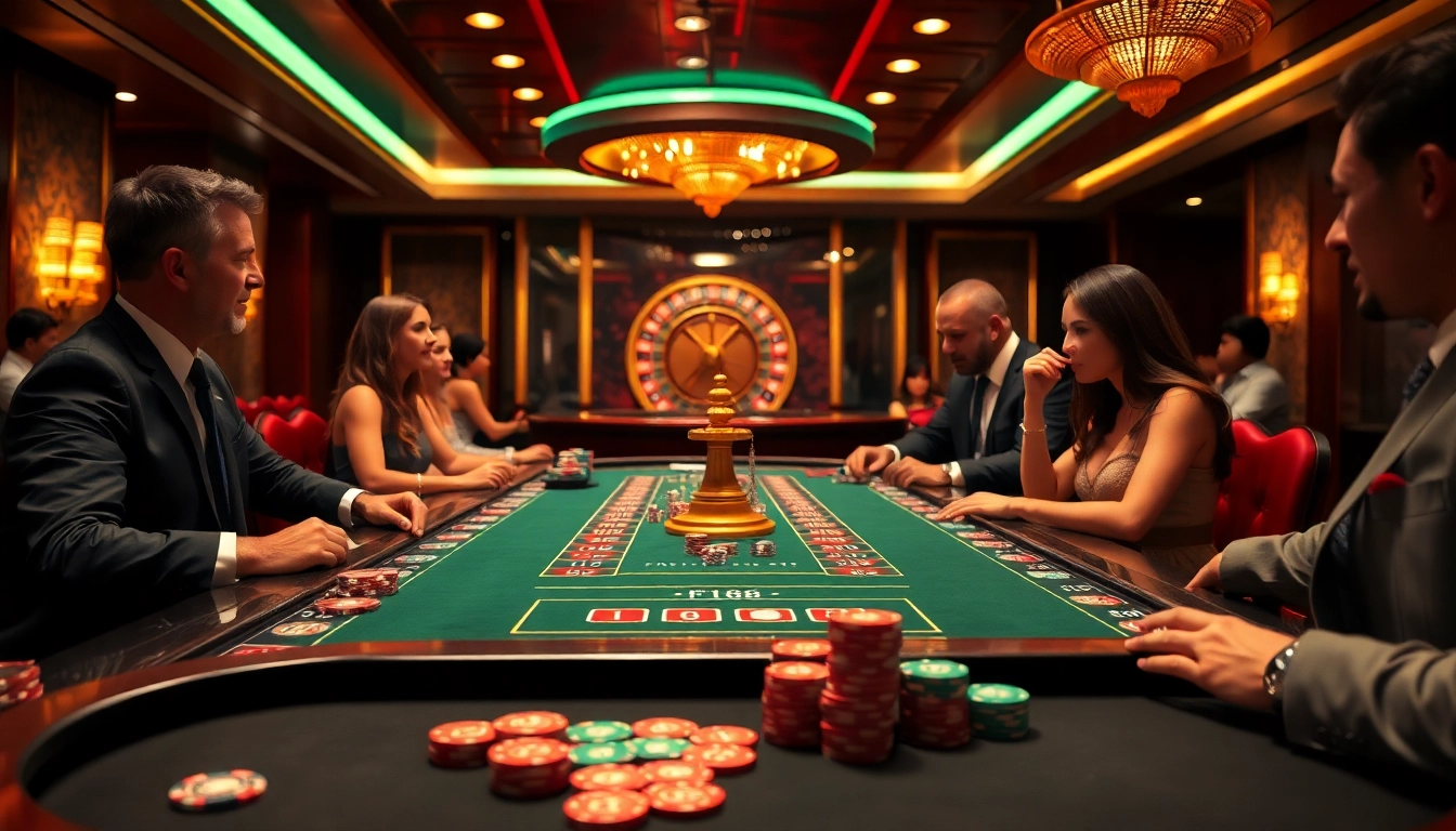 F168 gaming table set up for thrilling poker bets in an elegant casino atmosphere.