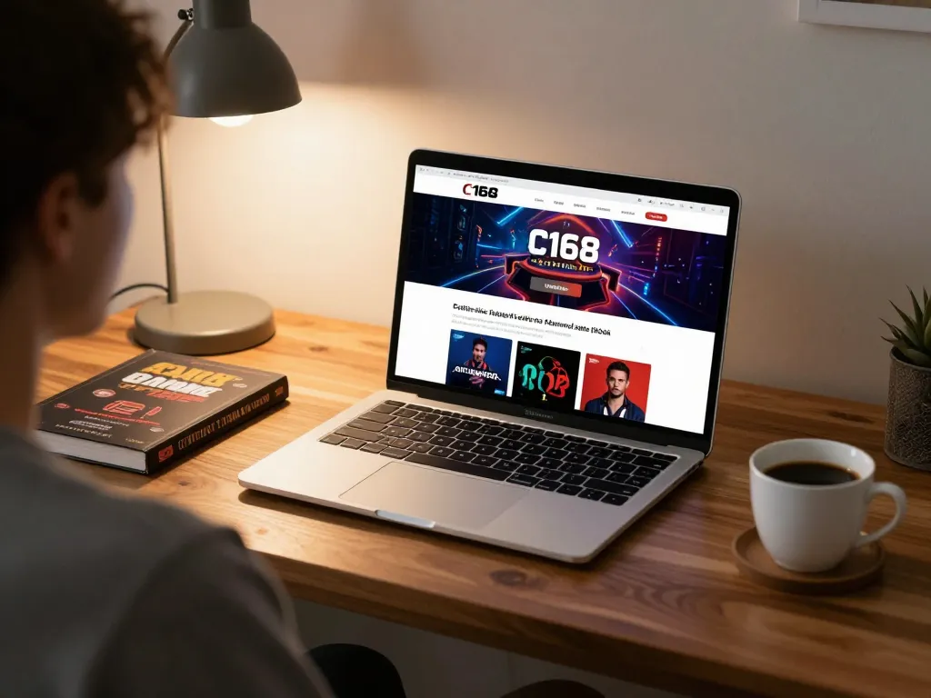 C168 gaming experience with laptop on desk showcasing online betting strategies and responsible entertainment