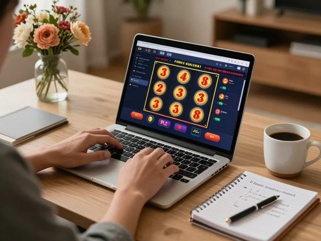 Engaging online gaming experience at https://uk88.ru.com/ featuring a player strategizing with slots on laptop
