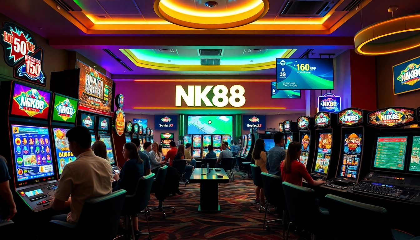 Experience the excitement of NK88, where diverse players enjoy vibrant slot machines and live games.