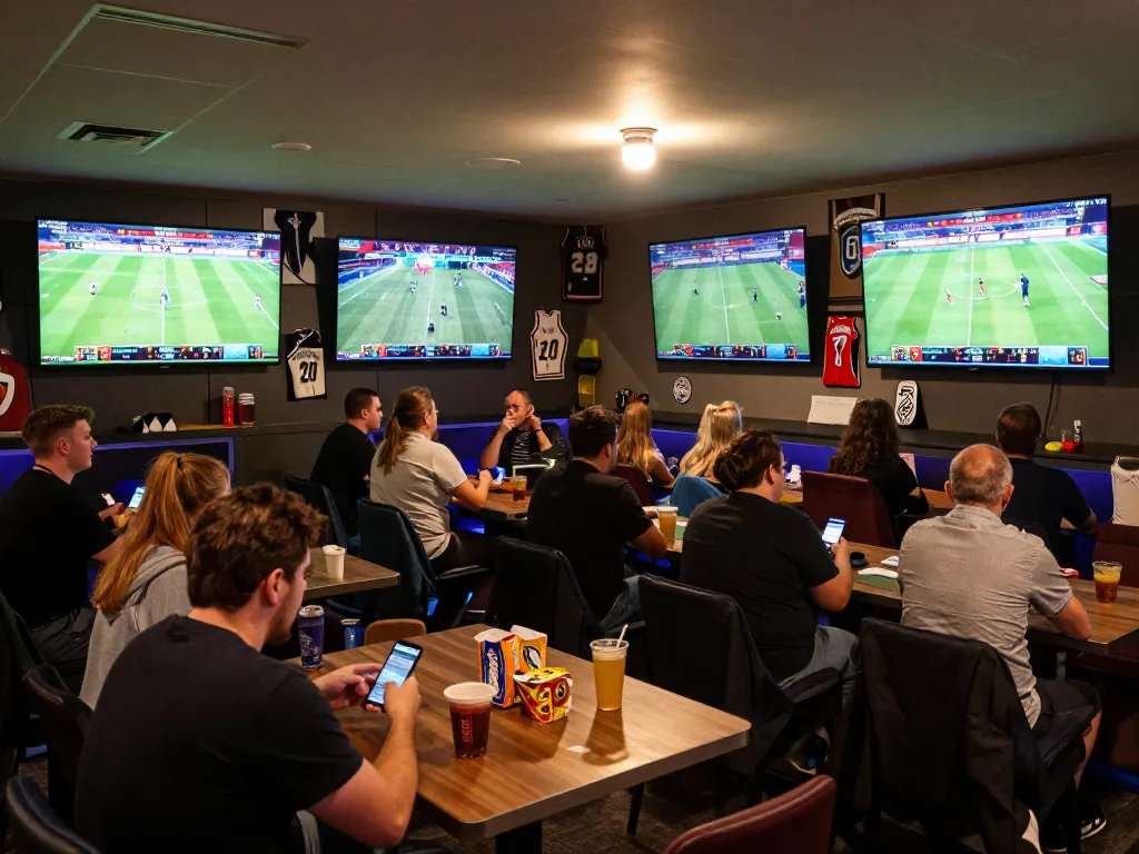 Sports enthusiasts engaging in live betting at https://tip88.buzz/ while watching multiple games.