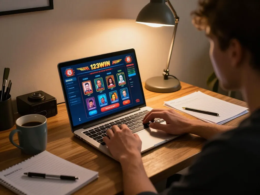 Play exciting 123WIN games on a laptop at home, combining comfort with strategic gameplay.