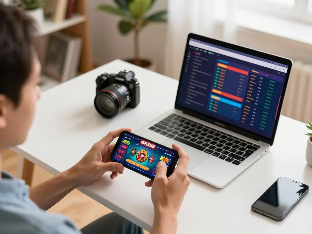 Playing the GK88 casino app on a smartphone, showcasing an immersive online gambling experience.