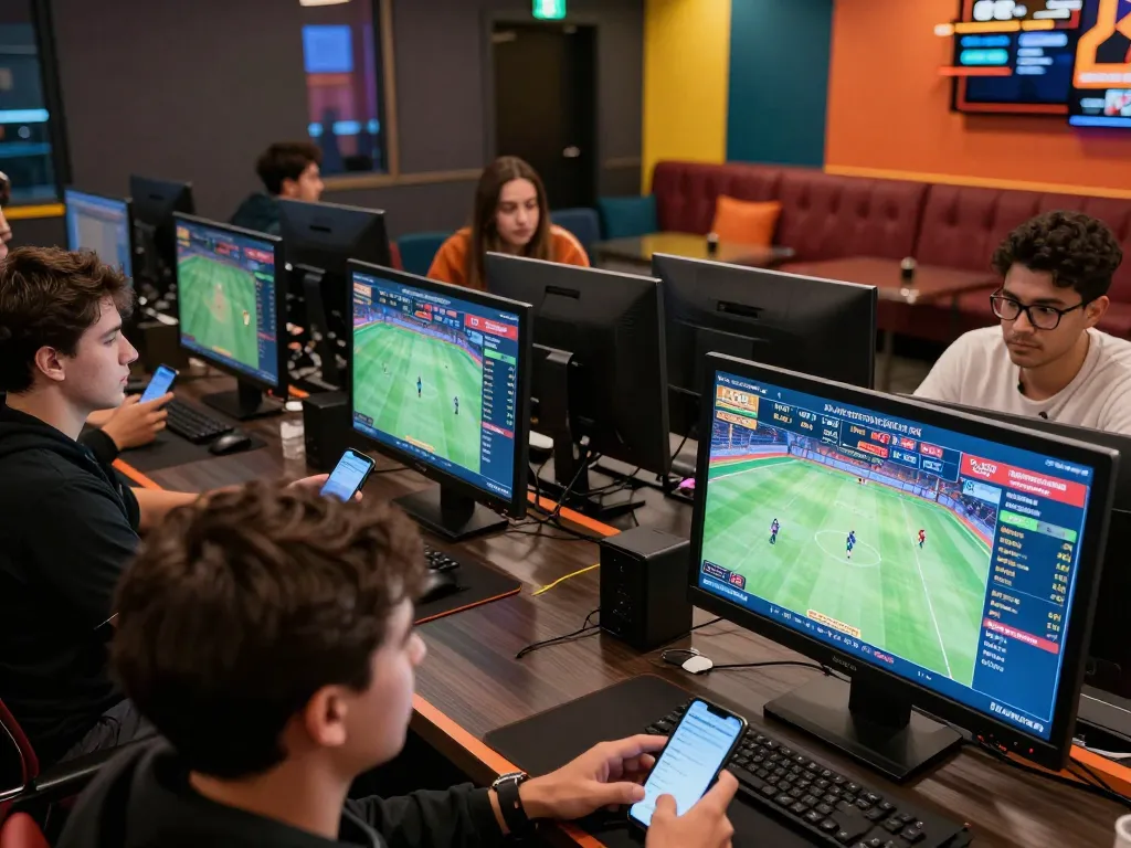 Engaged players at BJ388's online cockfighting platform, highlighting live matches and modern betting.